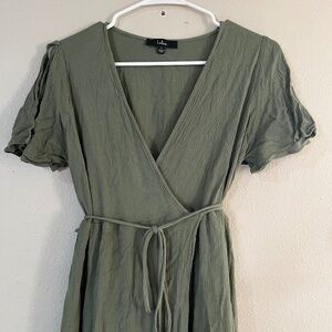 Lulus Much Obliged Washed Olive Green Wrap Maxi Dress